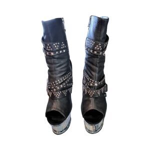 PLEASER Spectator/1015 Textured Peep Toe Ankle Boot Side Zip Sz 9~Pre-Loved